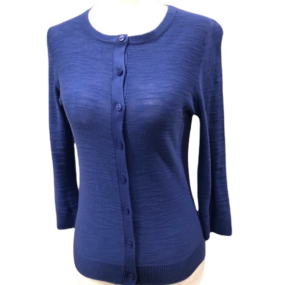 LOFT Indigo Blue Cotton Slub Knit Cardigan XSP